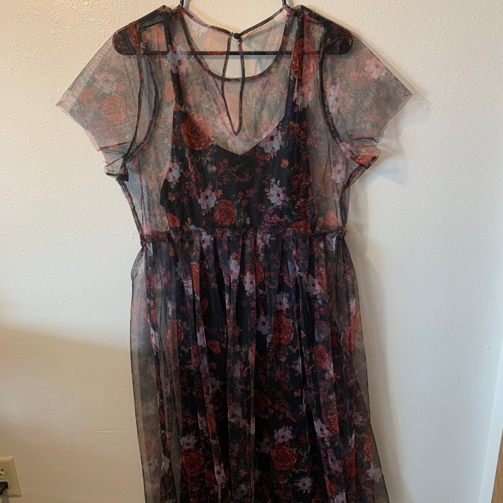 TORRID Floral Print Mesh Skater Dress